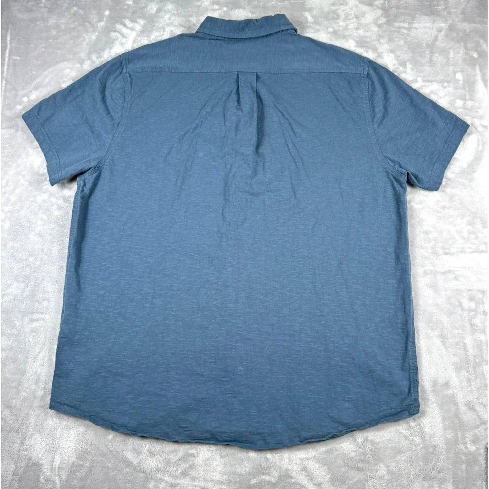 J. Crew BG870 Slub Cotton Button Down Shirt Mens XXL Blue Short Sleeve Knit‎